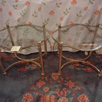 Pair Of Brass And Glass End Tables 