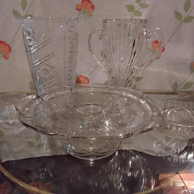 Lot Of Glassware Including Vases And Cake Stand