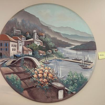 Large Round Stretched Canvas Painting By Peter Dunlap