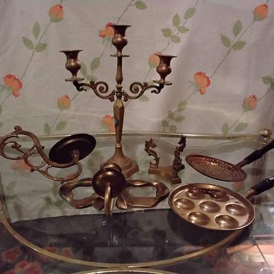 Lot Of Brass Decor Including A Candelabra 