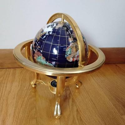 Globe With Inlaid Gemstones And Tripod Base