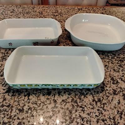 Three Ceramic Baking Dishes, Rectangular And Square 
