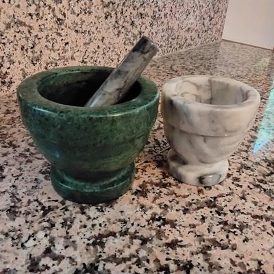 2 Marble Mortars And Pestle