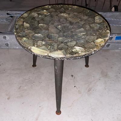 Vintage 1960s Mid Century Modern Small Resin Side Table With Abalone 