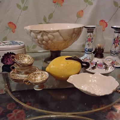 Lot Of  Ceramic Decor Including Portuguese Candlesticks 