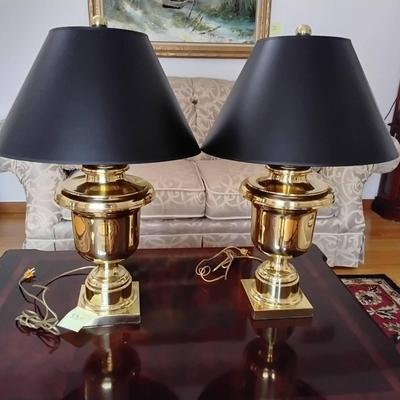Pair Of Brass Table Lamps With Shades