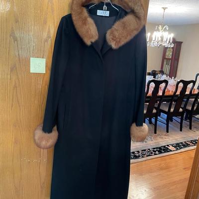 Cashmere Coat With Genuine Sable Fur Trim Hood And Cuffs