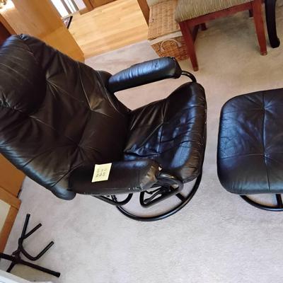 Black Vinyl Lounge Chair And Footstool 