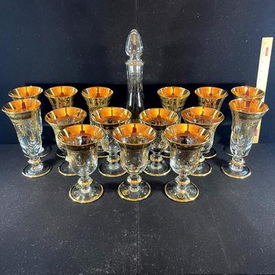 S C Line Italian Gold Leaf Glasses And Decanter Set