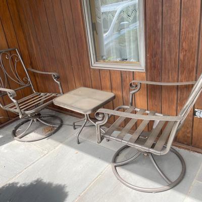 Two Outdoor Patio Chairs And End Table