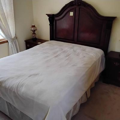 Full Size Bed With Tall Wooden Headboard 