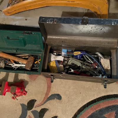 Two Stocked Tool Boxes And Vise