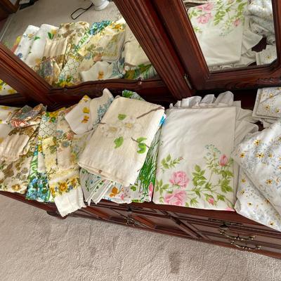 Lot Of Vintage Sheets And Towels And A Contemporary Beach Towel