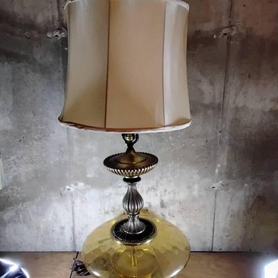 Massive Vintage Lamp With Amber Glass Vase