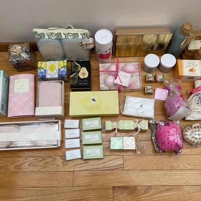 Lot Of Soaps And Bath Accessories 