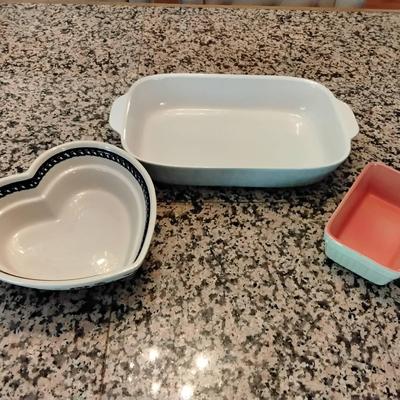 Ceramic Baking Dishes Including A Heart Shaped Dish