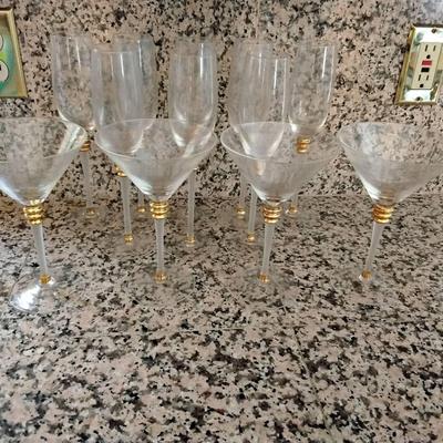 Champagne And Martini Glasses With Gold Accents 