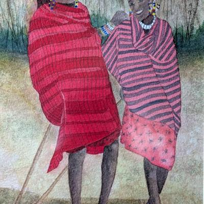 "Masai Friends" By John Blaydes, Watercolor On Paper, 2016