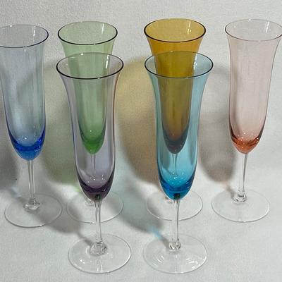 Kaleidoscope, By Block, Rainbow Fluted Champagne Flutes, 6 Pcs