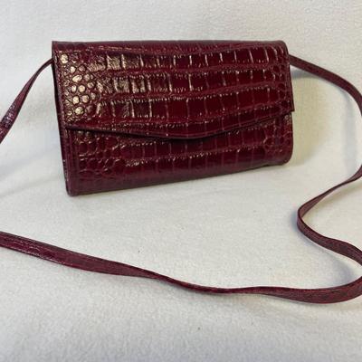Muska Maroon Patent Leather Embossed Alligator Handbag