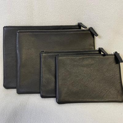 Leatherology Black Onyx Leather Zipper Pouches  4pcs