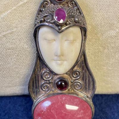 Vintage Ruby Garnet Goddess Brooch/pendant 