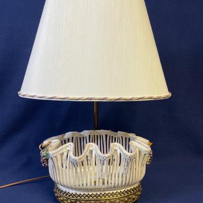 Vintage Hand painted Ceramic Italian Basket Lamp 