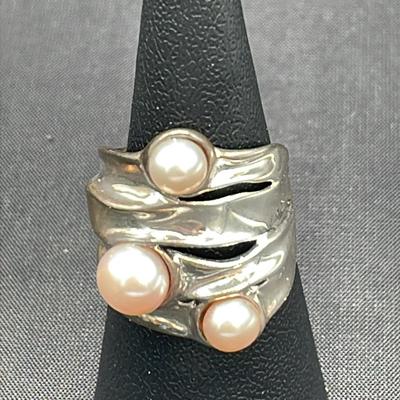 .925 Sterling Silver Hagit Gorali Cultured Freshwater Pearl Ring, Size 6 