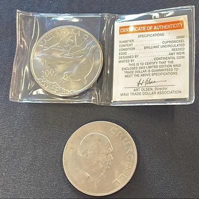 1965 Churchill Commemorative Coin (1) + 2003 Brilliant Uncirculated Maui Dollar (1)