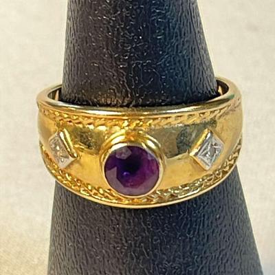 .585 14K Ruby & Diamond Band Ring, Size 5 3/4