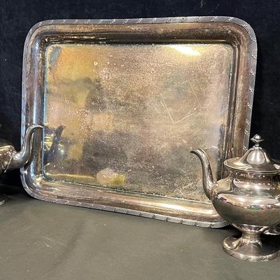 Barbours International Co. Silver Plated Tea Set (5) + Stainless Steel Gravy Boat (1)