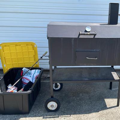 Cast-Iron Charcoal Barbecue Grill (1) + Tote Of Accessories (1)