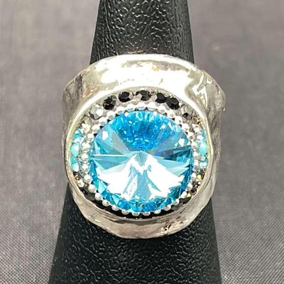 .925 Sterling Silver Orit Schatzman 'Ocean Flow' Ring, Size 6 