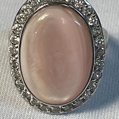.925 Diamonique CZ Pink Stone Ring, Size 6