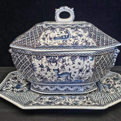 Estrella De Conimbriga Portuguese Porcelain Tureen (1) + Platter (1)