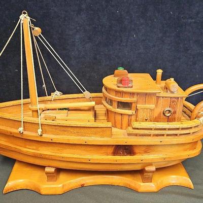 C. Frank Gauss Signed 1983 Wooden Model Fishing Boat W/Stand