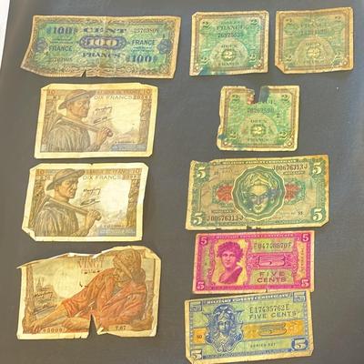 USA War Script (3) + France (7)  WW2 Bank Notes