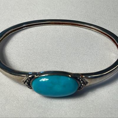 .925 Sterling Silver Turquoise Hinge Bracelet 
