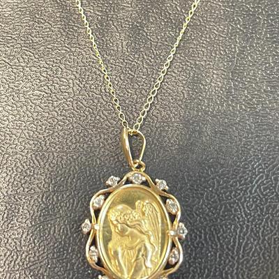 14K & Diamond Guardian Angel Charm On 14k 18” Link Chain 