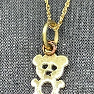 14K Teddy Bear Charm On 14k 18” Singapore Chain