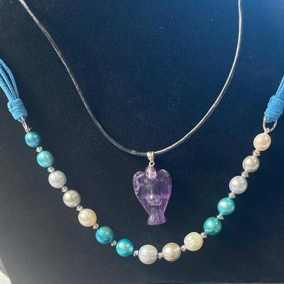 .925 Silver Silver Accent W/Angel 16” Necklace (1) + Cultured Pearl 18” Necklace (1)