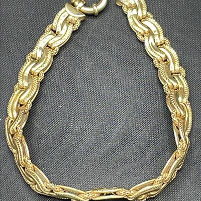 14K Gold Textured Braid Link 7” Bracelet 