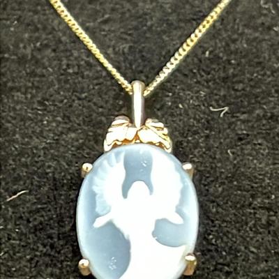 10K Black Hills Gold Blue Angel Cameo On 10K 18” Link Chain 