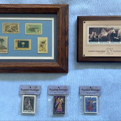 July 1776 Plaque (1), South Carolina Replica Stamps (1) + Puzzle Postage Stamps (3)
