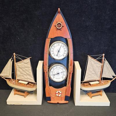Rowboat Theme Springfield Barometer (1) + Sailboat Theme Bookends (2)