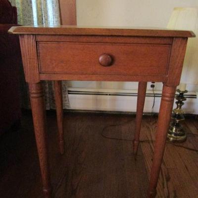 Antique telephone table - Oak table with one drawer and carved legs.  The top is beveled. Dimensions are 21"W, 28" H, 16"...