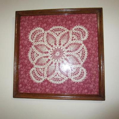 Sale Photo Thumbnail #69: Old lace in old oak frame.