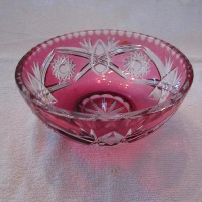 Sale Photo Thumbnail #77: Red cut leaded glass bowl.