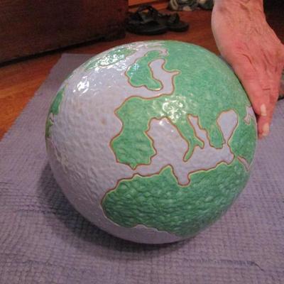 Sale Photo Thumbnail #78: Ceramic globe (piggy bank slot).  Original art.