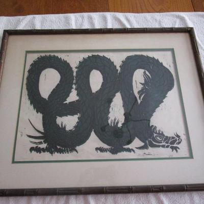 Sale Photo Thumbnail #66: Chinese dragon wood block print - Original by Bill Hamilton; 1 of 6. 1970.
